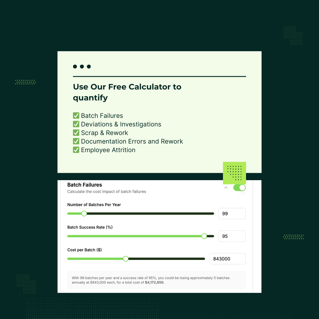 COPQ Calculator - Batch failure costs and deviation impact